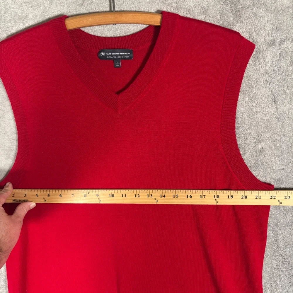 Hart Schaffner Marx V Neck Sweater Vest Mens‎ Large Extra Fine Merino Wool Red